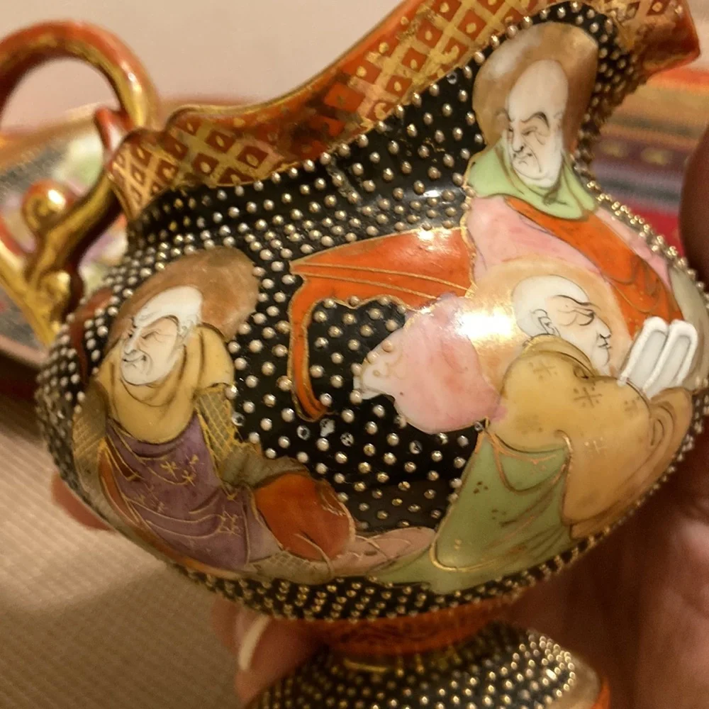 Vintage  stunning detailed Japanese Satsuma creamer with matching plate